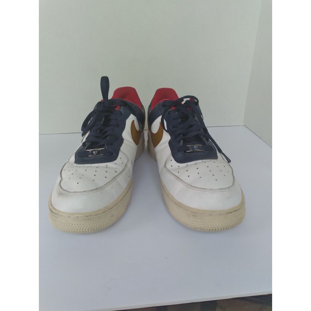 Nike Air Force 1 Low Top Sneakers White‎ Gold Navy Red Accent Shoes